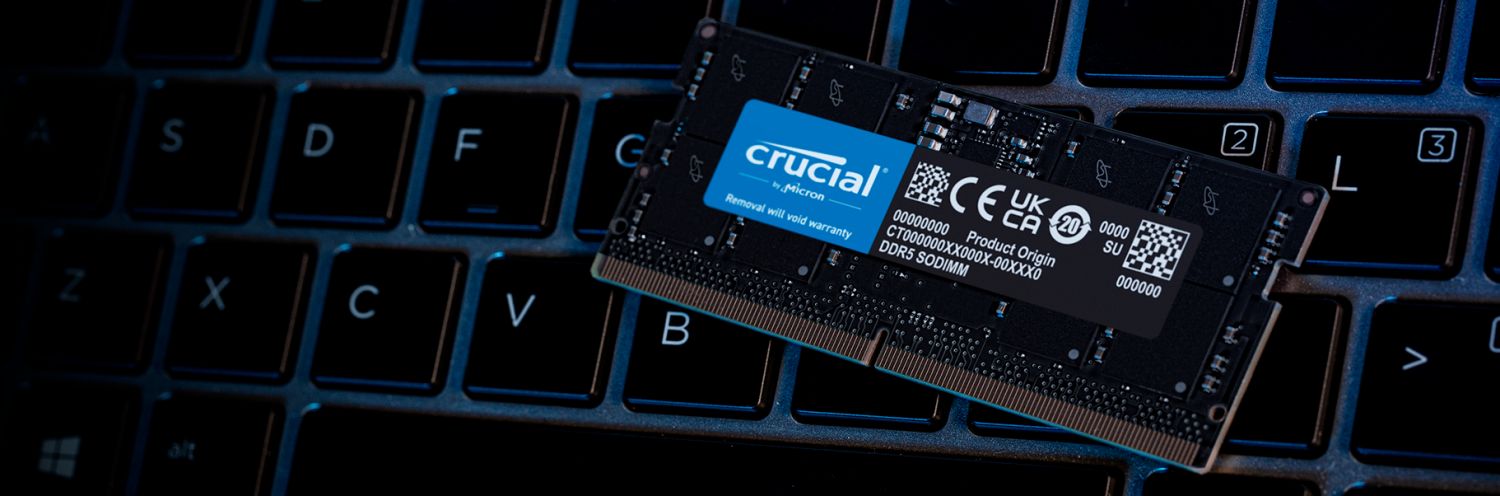 Crucial DDR5 laptop Memory on keyboard